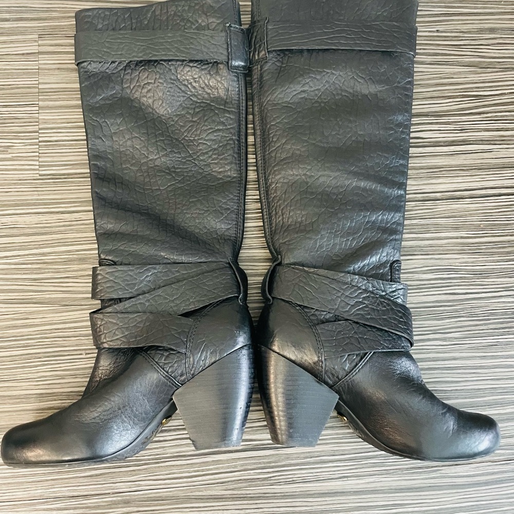 Lucky Candice Black Pebbled Leather Tall Boots 6 - Picture 4 of 8